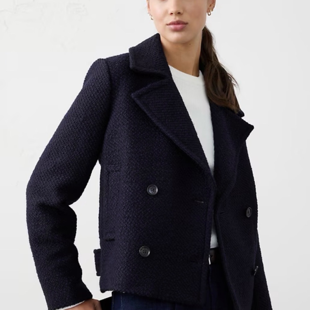 Banana Republic Navy Textured Double-Breasted Peacoat